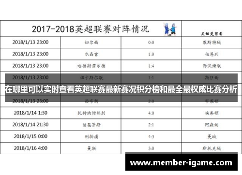 在哪里可以实时查看英超联赛最新赛况积分榜和最全最权威比赛分析